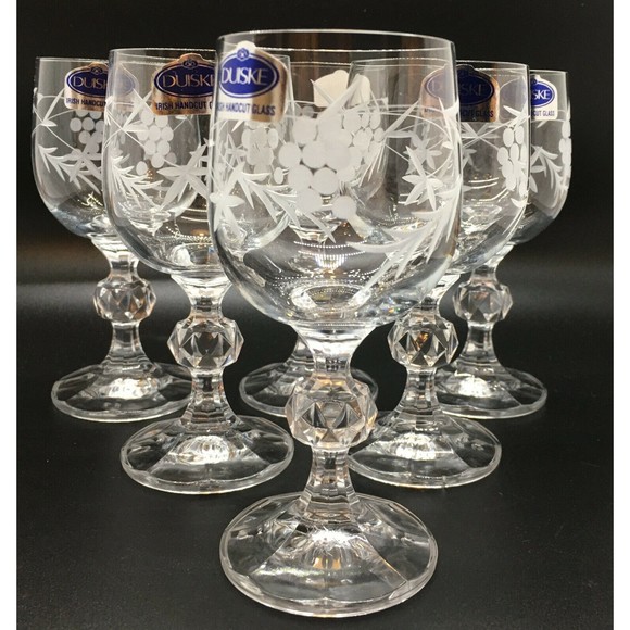 DUISKE GLASS Liqueur Cordial Glasses Set of 6 Hand Cut Irish Grape Vine NOS - Picture 1 of 11